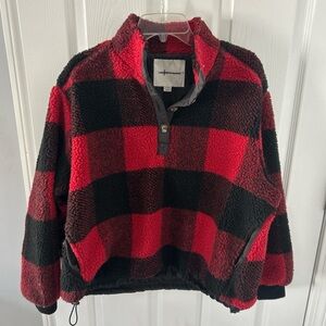 Red and Black Plaid Sherpa Pullover